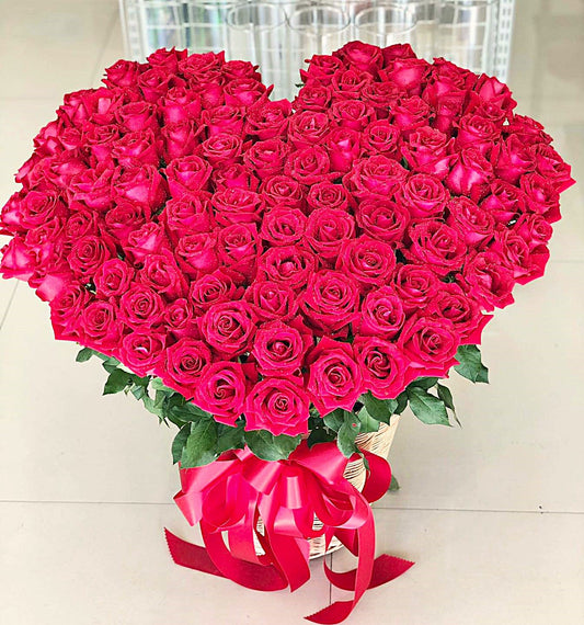 Hundred Ways to Love – 100 Red Roses Heart-Shaped Basket
