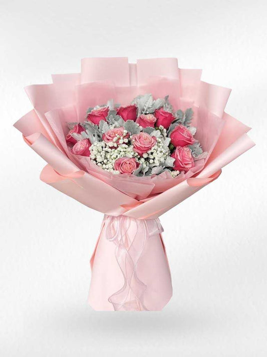 Pure Romance - 10 Pink Roses Bouquet - BestBloomBuddy