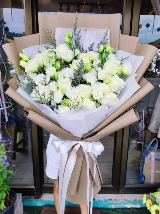 Diamond Petals - White Rose Bouquet - BestBloomBuddy