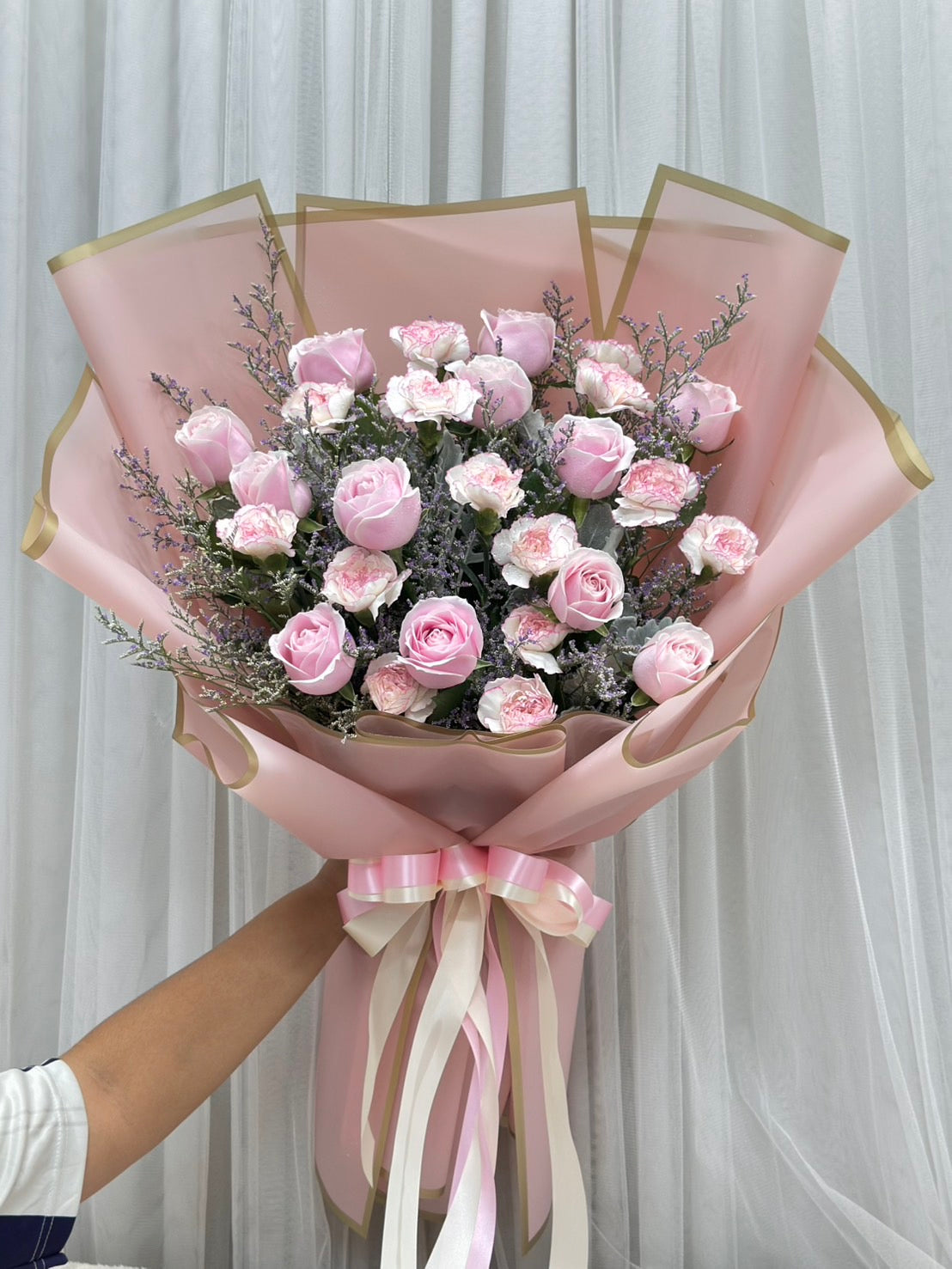 Gentle Love - Pink Roses and Carnations Bouquet - BestBloomBuddy