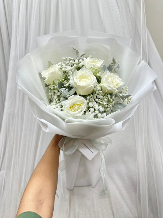 Icy Elegance - White Roses Bouquet - BestBloomBuddy