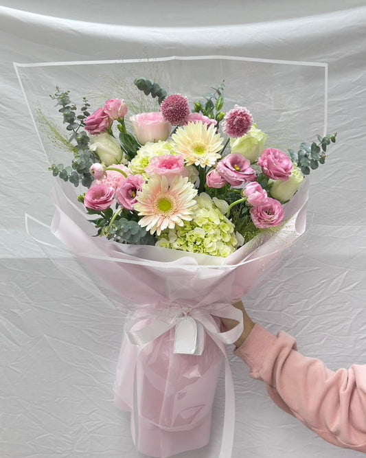 Soft Beauty – Scabiosa, Lisianthus and Roses Bouquet - BestBloomBuddy