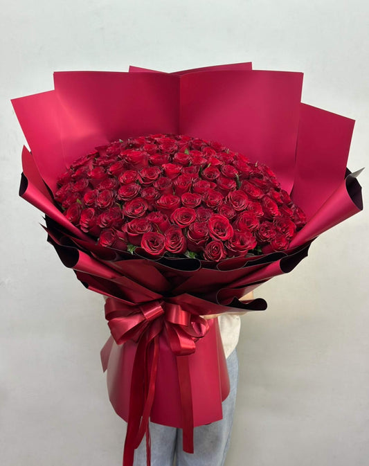 Lava Love - 100 Red Roses Bouquet