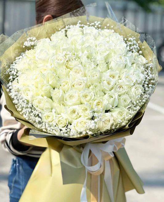 White Promise - 100 White Roses Bouquet