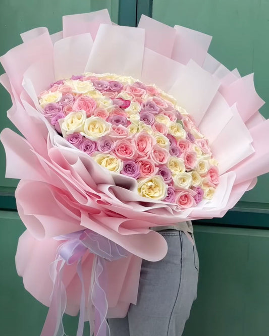 Pastel Darling – 100 Roses Bouquet
