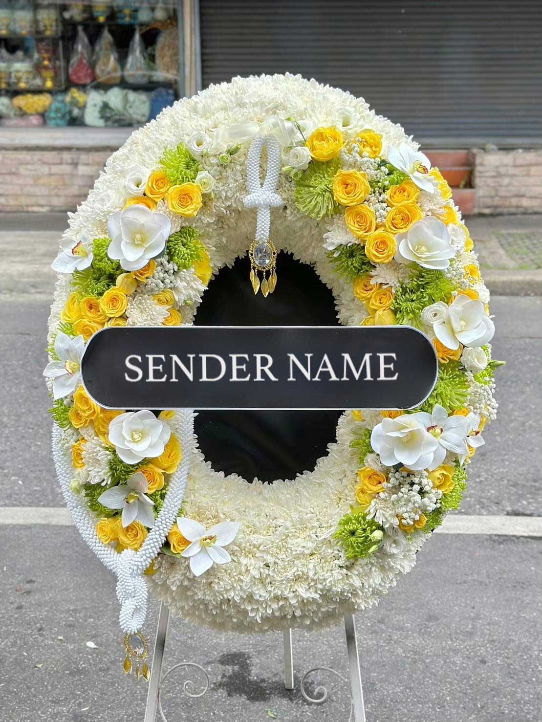 Golden Serenity – Fresh Flower Wreath - BestBloomBuddy