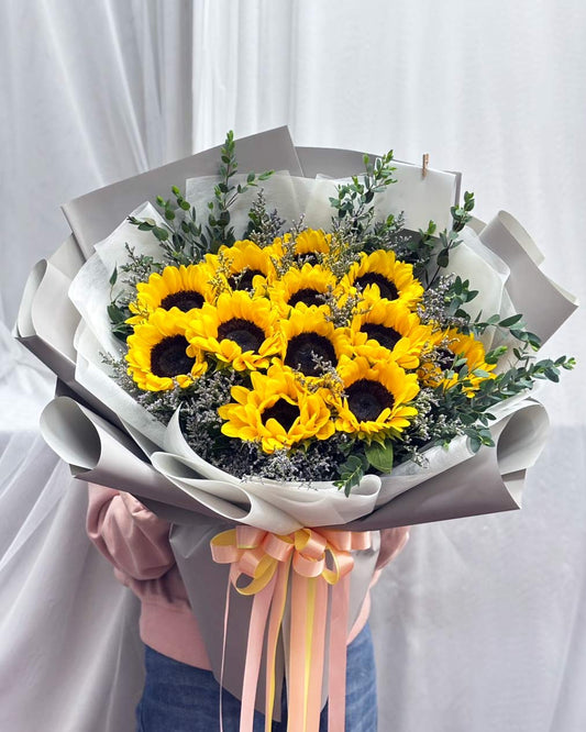 Sunlit Shining - 12 Sunflowers Bouquet - BestBloomBuddy