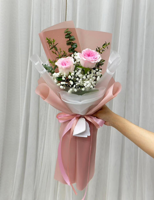Our Love - 2 Pink Roses Bouquet - BestBloomBuddy