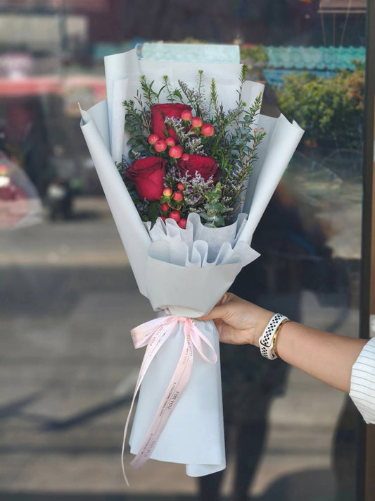 First Blush – 3 Red Roses Bouquet - BestBloomBuddy