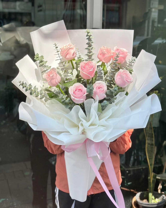 Pretty as Always – 8 Pink Roses Bouquet - BestBloomBuddy