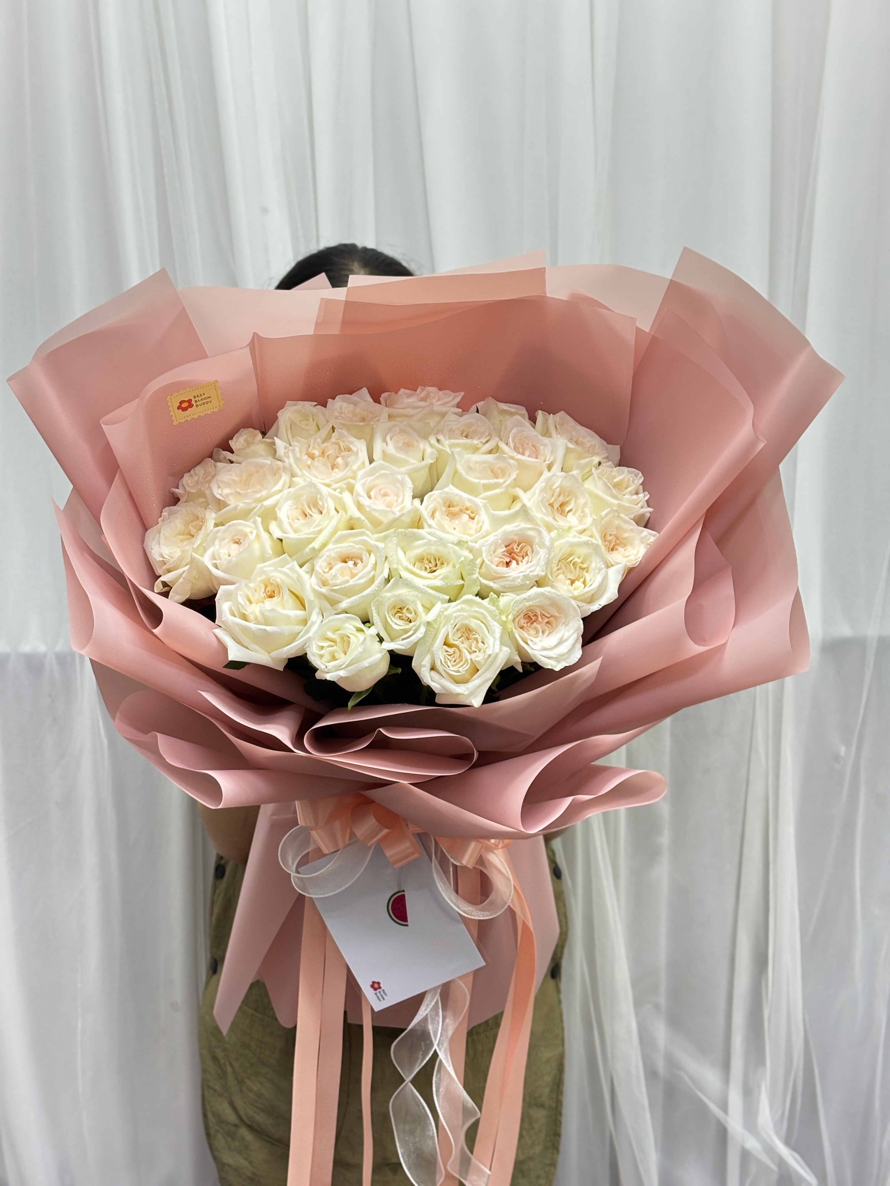 Rosy Kiss – 30 White Peony Roses (Garden Roses) - BestBloomBuddy