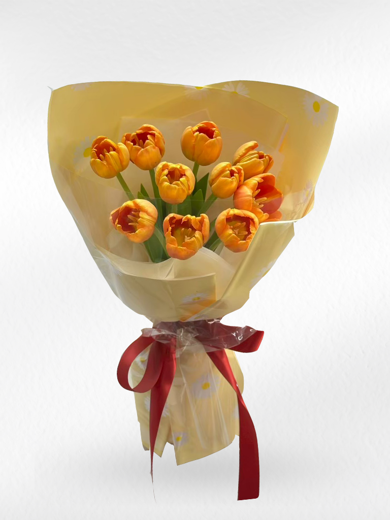 Sunset Kiss – 10 Orange Tulips Bouquet - BestBloomBuddy