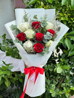 Ruby & Pearl — Red & White Roses Bouquet