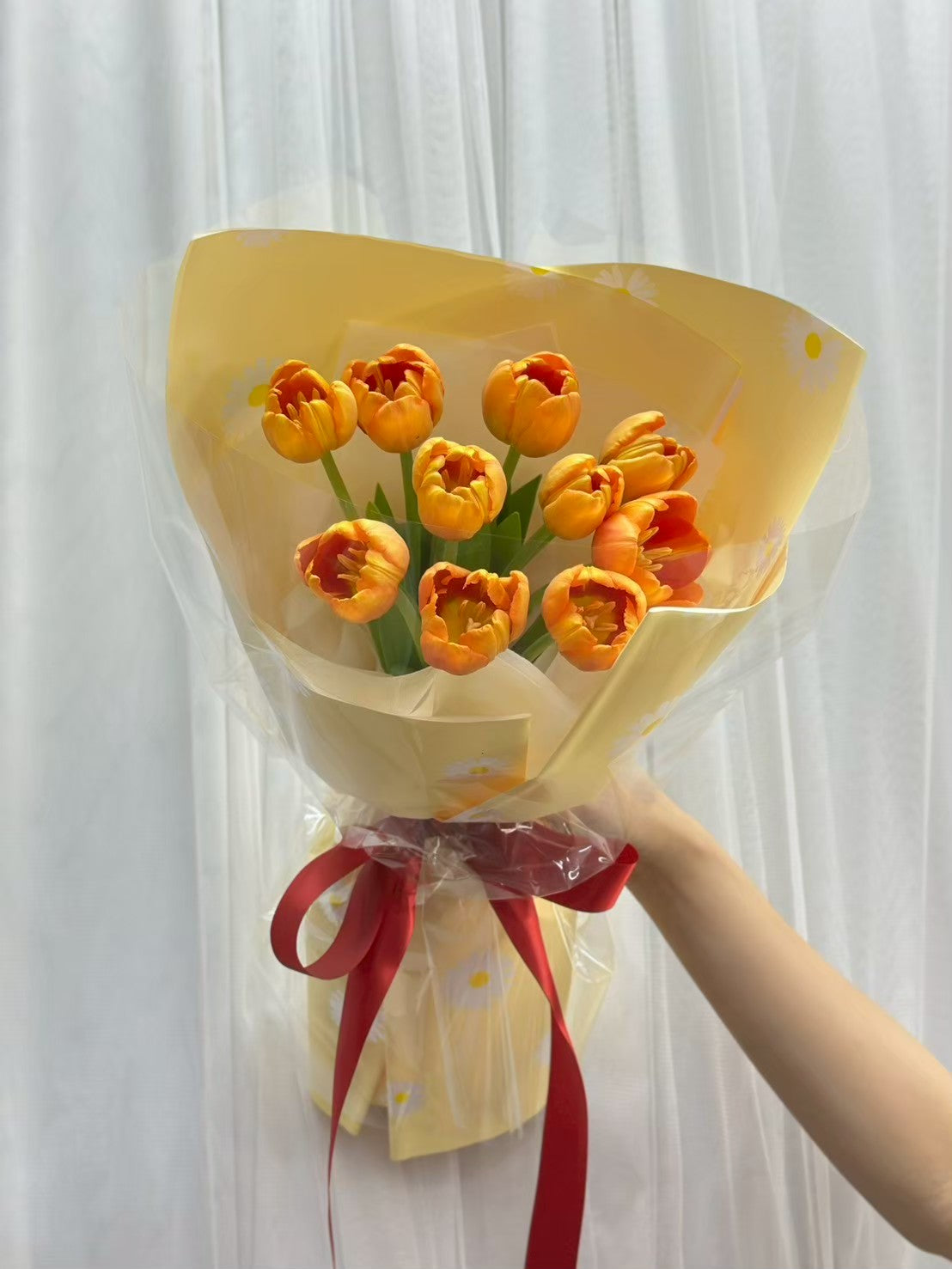 Sunset Kiss – 10 Orange Tulips Bouquet - BestBloomBuddy