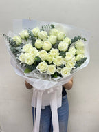 Eternal White - 30 White Roses Bouquet - BestBloomBuddy