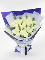 Blue & Pure - 30 White Roses Bouquet