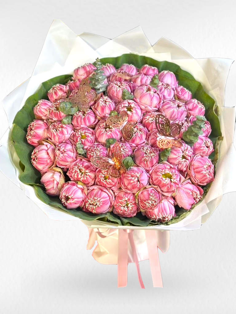 Fluttering Grace – 50 Pink Lotus Bouquet - BestBloomBuddy