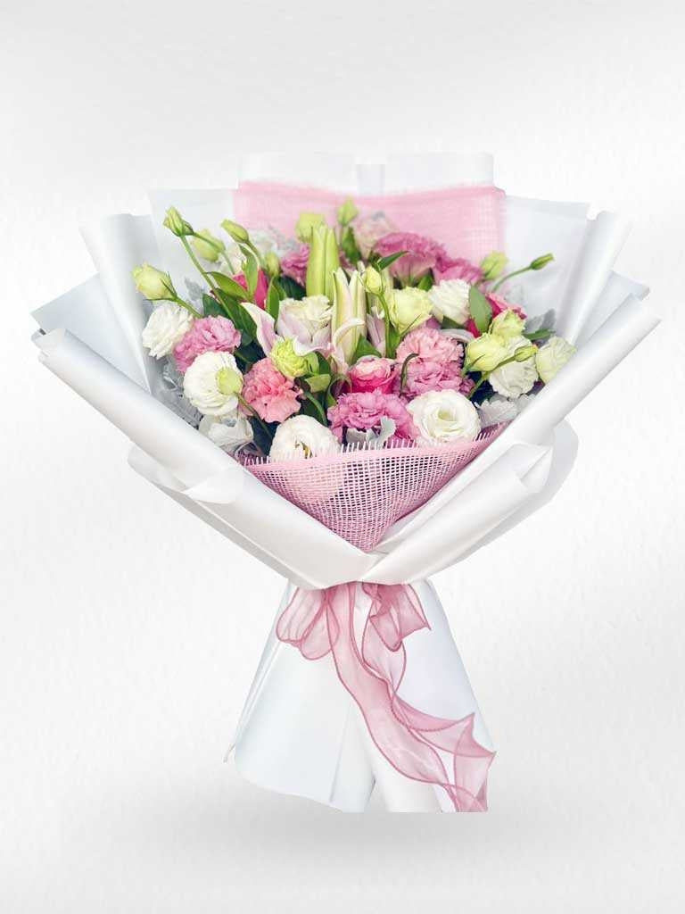 Pastel Grace - Lilies, Carnations and Lisianthus Bouquet - BestBloomBuddy