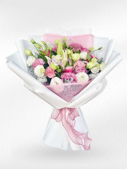 Pastel Grace - Lilies, Carnations and Lisianthus Bouquet - BestBloomBuddy