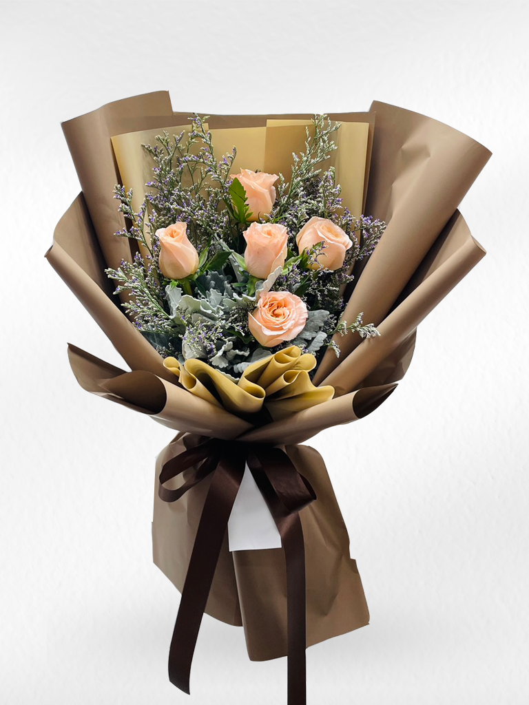 Amber Grace – 5 Orange Roses Bouquet - BestBloomBuddy