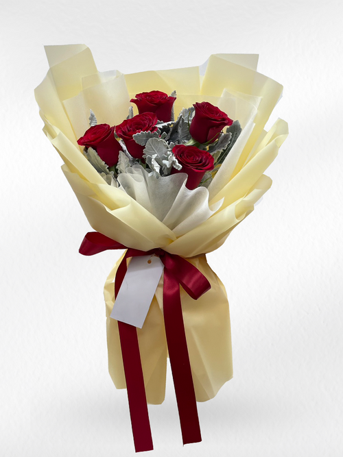 Crimson Charm – 5 Red Roses Bouquet - BestBloomBuddy