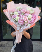 Fragrance of Love – Pink Hydrangea & White Roses Bouquet - BestBloomBuddy