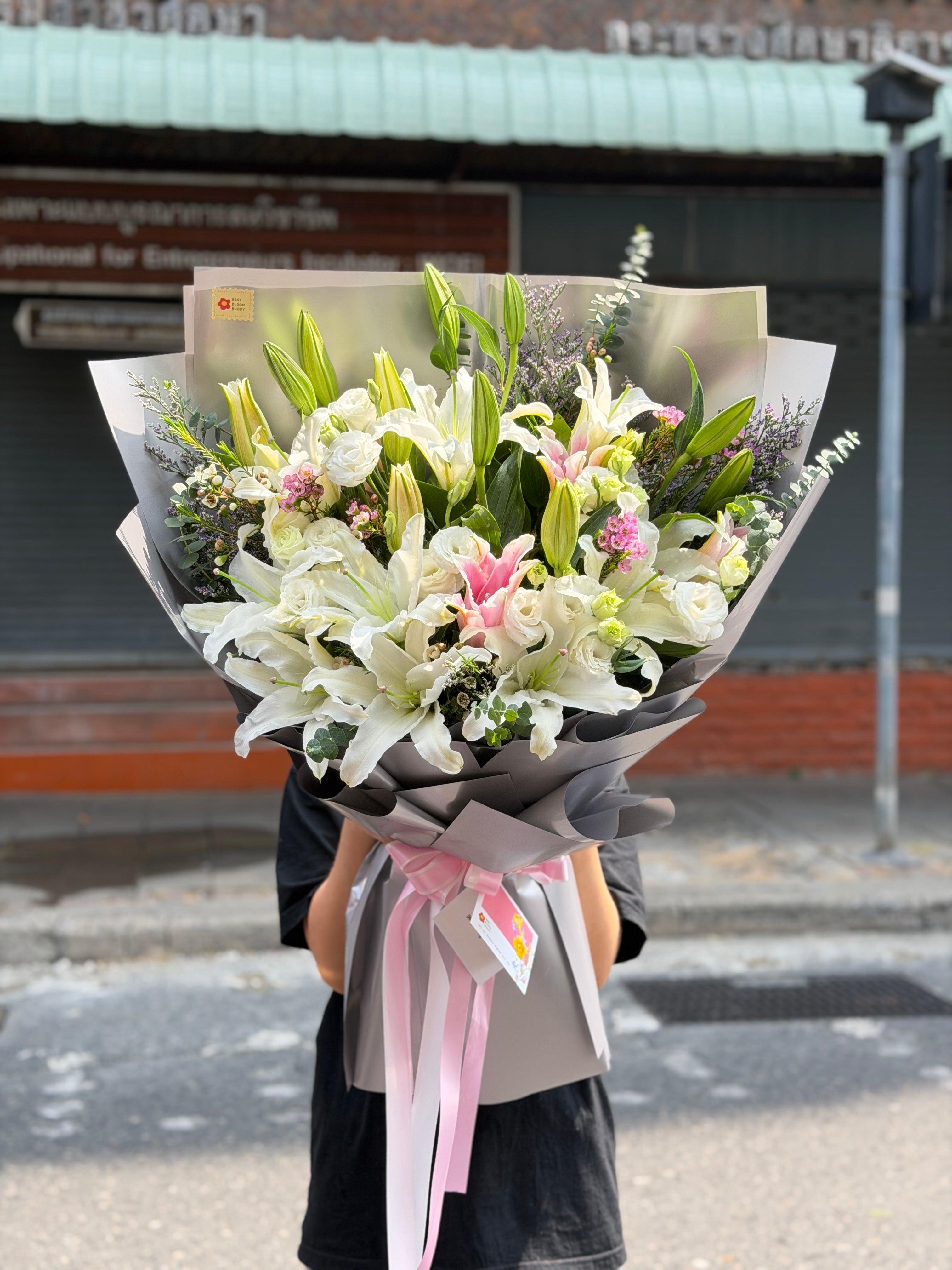best flower arrangements with white lilies Pink & White Lily Bouquet Pink Majesty – Same-Day Delivery Thailand