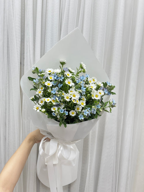 Always With You - White Hana with Blue Oxypetalum Bouquet - BestBloomBuddy