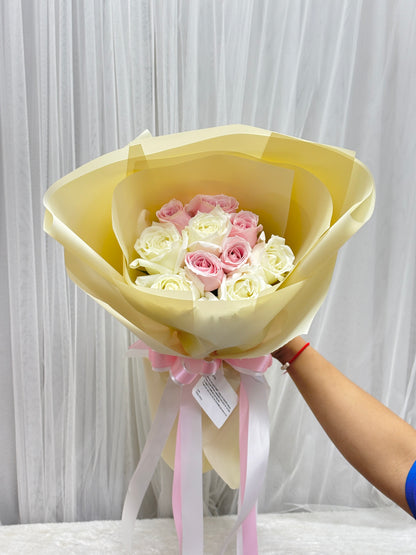 Our Story - 10 Pink and White Roses Bouquet - BestBloomBuddy