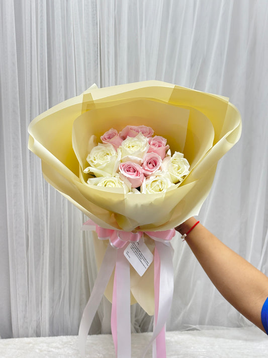 Our Story - 10 Pink and White Roses Bouquet - BestBloomBuddy