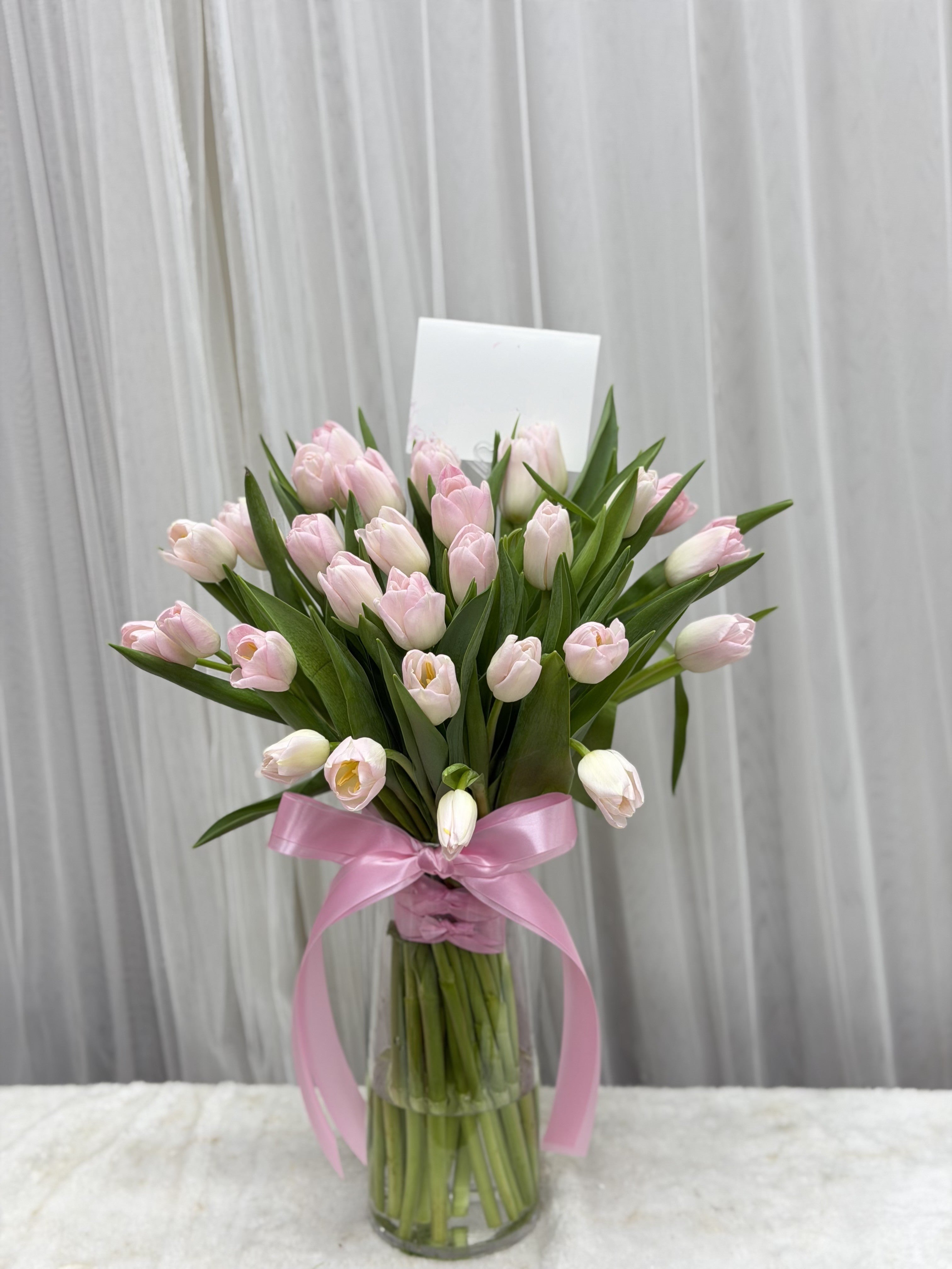 Timeless Tulips - 30 Tulips in Flower Vase - BestBloomBuddy
