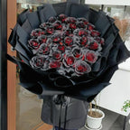 Black rose bouquet featuring 30 deep black roses from BestBloomBuddy, arranged elegantly for a striking floral display.