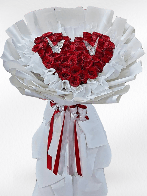 RedRosesHeartShapeFlowerStandwithButterfliesRedAndWhite - BestBloomBuddy