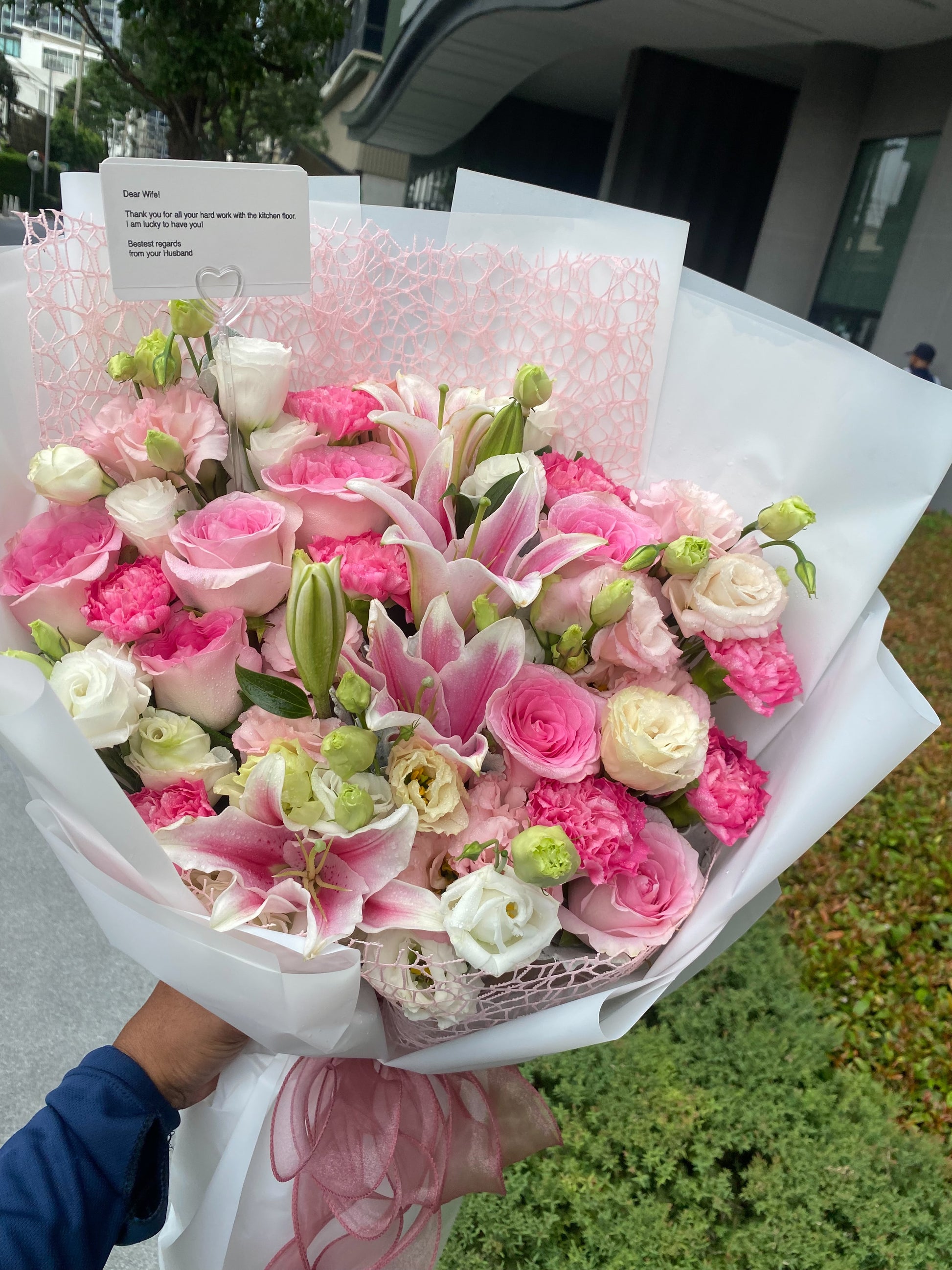 Pastel Grace - Lilies, Carnations and Lisianthus Bouquet - BestBloomBuddy