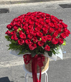 One Hundred Promises – 100 Red Roses Round Basket - BestBloomBuddy