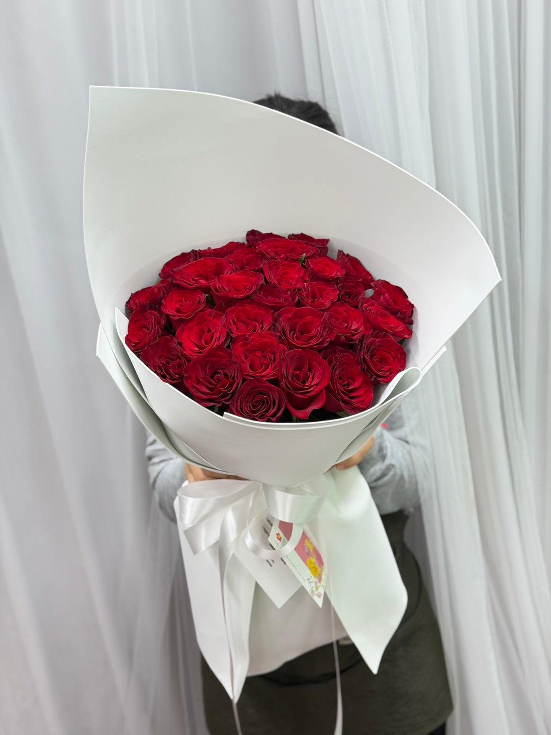 All My Love – 30 Red Roses Bouquet (White Wrap) - BestBloomBuddy