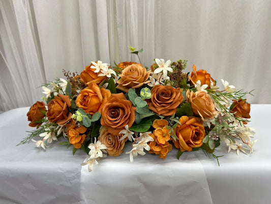 Golden Soirée – Flower Centerpiece (Orange & Brown Flower)