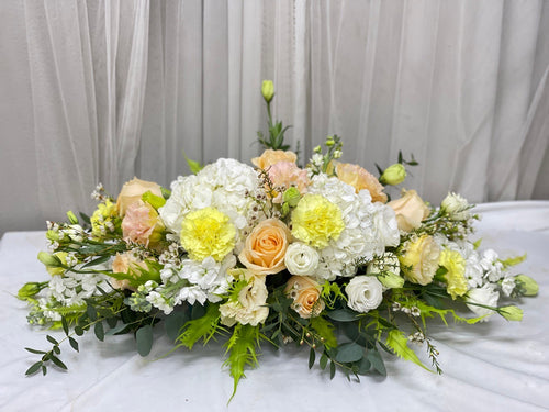 Celebration Glow – Flower Centerpiece (Peachy & White Flower) - BestBloomBuddy