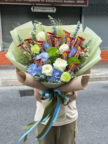 Blossom Crunch – Fresh Flowers & Wafer Chocolate Bouquet - BestBloomBuddy