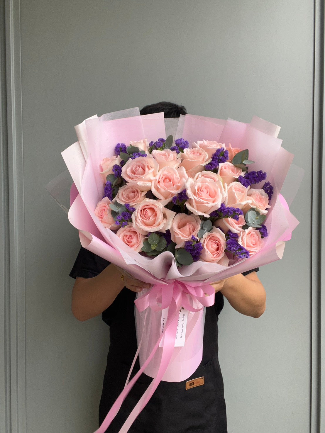 Rosie Crush — Pink Roses & Purple Statice Bouquet