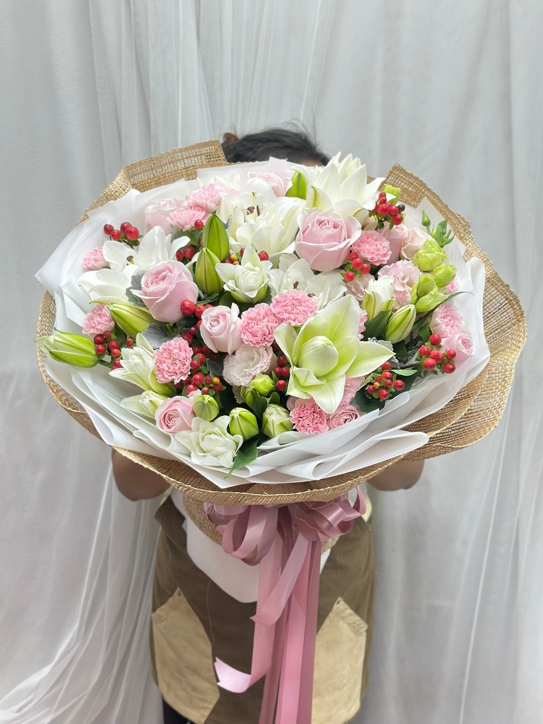 Simply Gorgeous – Lilies, Carnations and Roses Bouquet - BestBloomBuddy