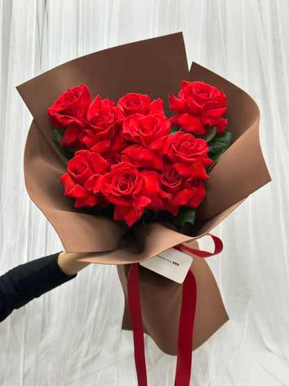 Deep Love – 10 Red Roses Bouquet (Brown Wrap)