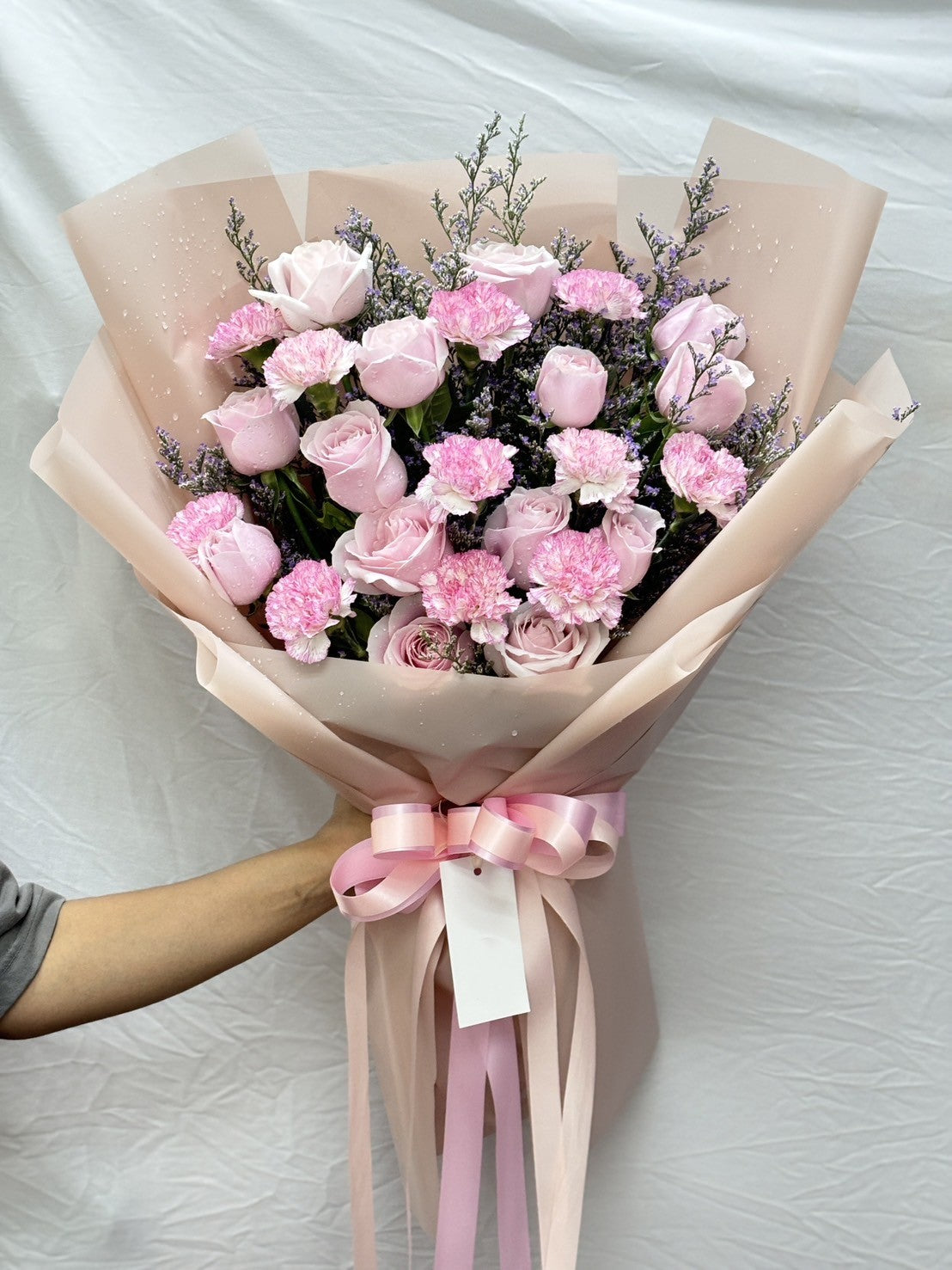 Gentle Love - Pink Roses and Carnations Bouquet - BestBloomBuddy