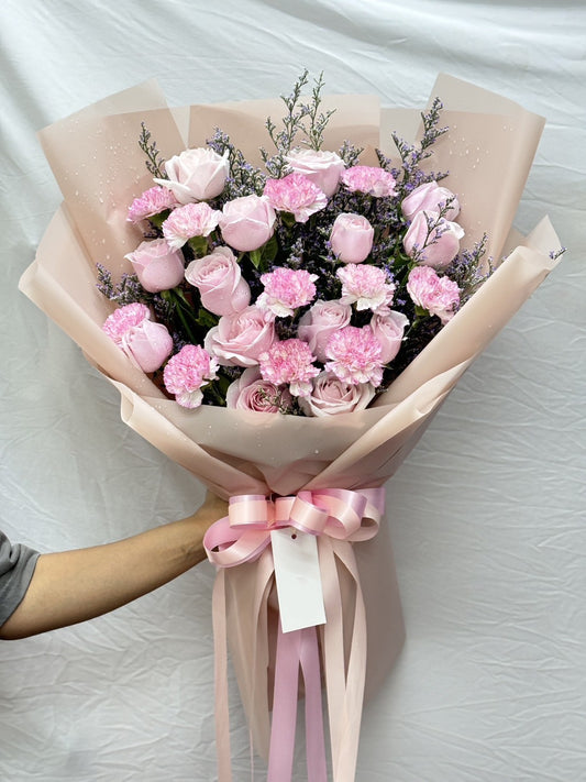 Gentle Love - Pink Roses and Carnations Bouquet