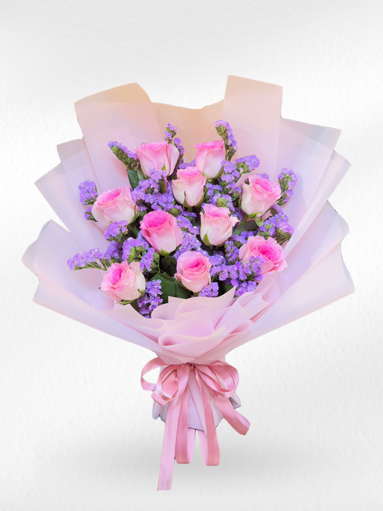 Rosie Crush — Pink Roses & Purple Statice Bouquet
