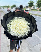 Moon & Shadow — 20 White Roses With Baby's Breath Bouquet
