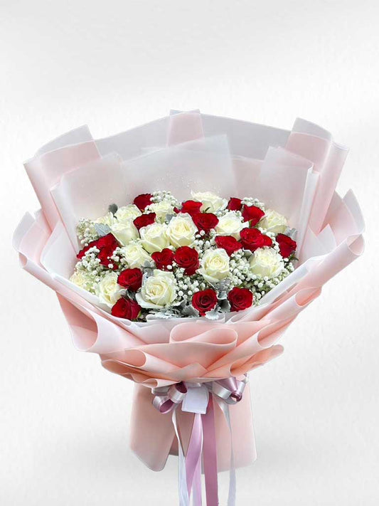 Snow-Kissed Passion - Mixed Rose Bouquet