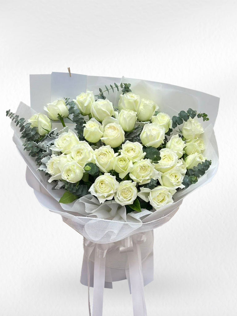 Eternal White - 30 White Roses Bouquet - BestBloomBuddy