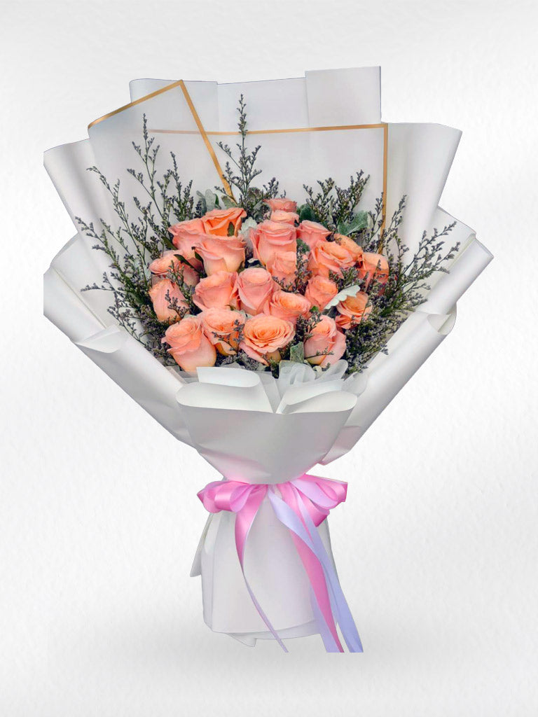You Are Amazing – 20 Peach Roses Bouquet - BestBloomBuddy