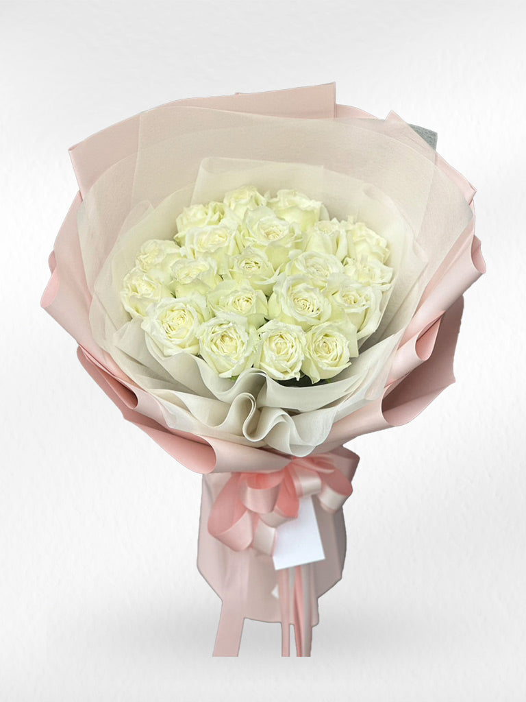 Lover’s Glow - 20 White Roses Bouquet - BestBloomBuddy